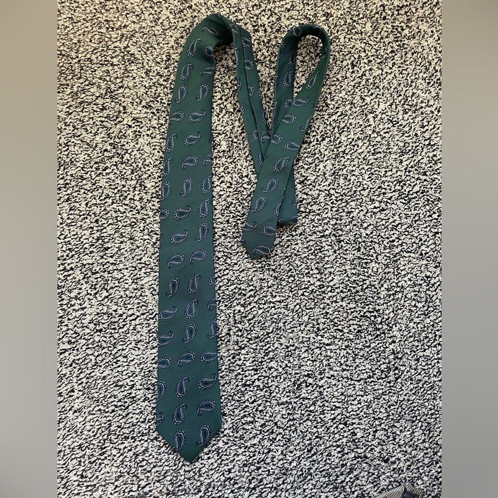 Bruno Marchesi Mens Paisley Silk Tie Necktie Green and Blue Formal Business (J)